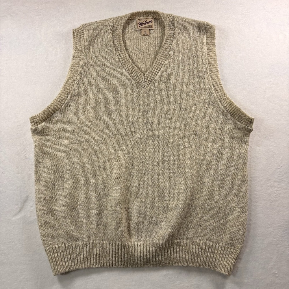 VTG Woolrich Sweater Vest Beige Men's XL 100% Wool USA 80s 90s Outdoor Gorpcore